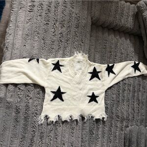 Star Patterned White Sweater